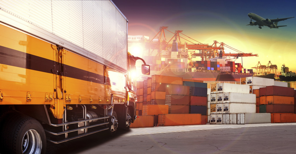 container truck in shipping port